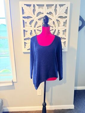 ZARA Knit Open-Weave L — Navy Textured Lightweight Layer